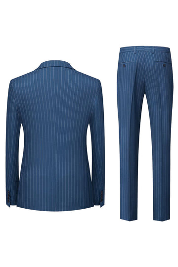 Navy Pinstriped Peak Lapel 3 Piece menns formelle dresser